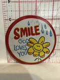 Smile God Loves You Daisy Flower Button Pinback