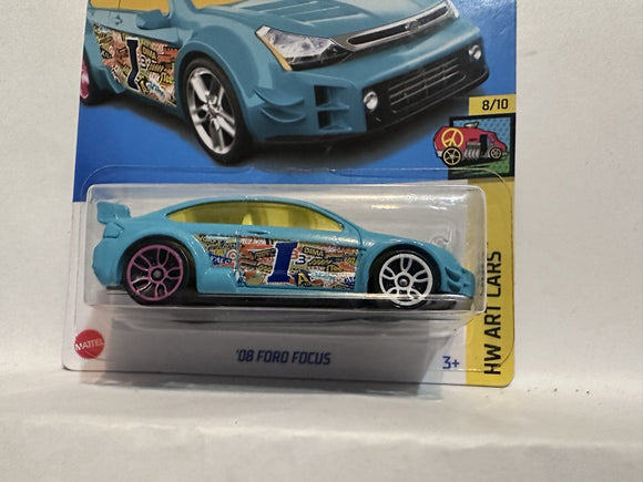 Blue '08 Ford Focus HW Art Cars 8/10 83/250 HKH51 2021 Hot Wheels Diecast Car