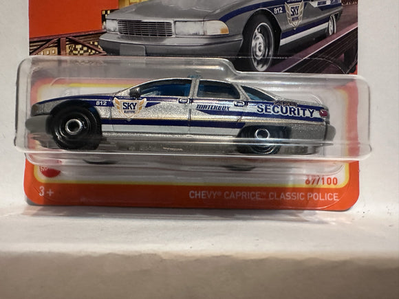 Silver Sky Security Chevy Caprice Classic Police 67/100 HFR77 2021 Matchbox Diecast Car