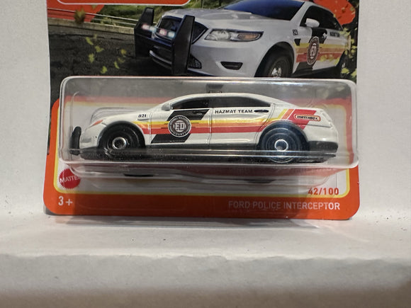 White Hazmat Team Ford Police Interceptor 42/100 HFR99 2021 Matchbox Diecast Car
