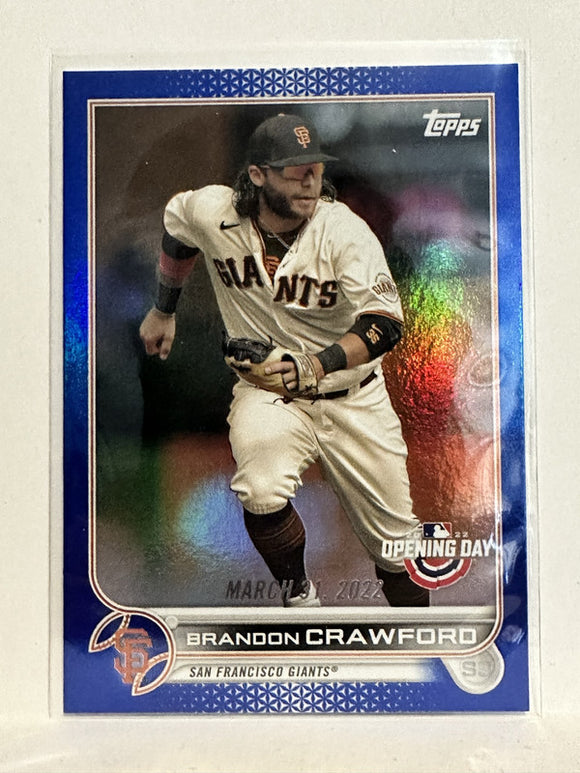 #108 Brandon CrawfordBlue Foil San Francisco Giants 2022 Topps Opening Day Baseball Card