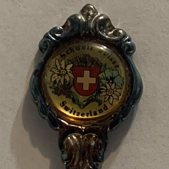 Schwiez Suisse Switzerland Flag Flowers collectable Souvenir Spoon PE