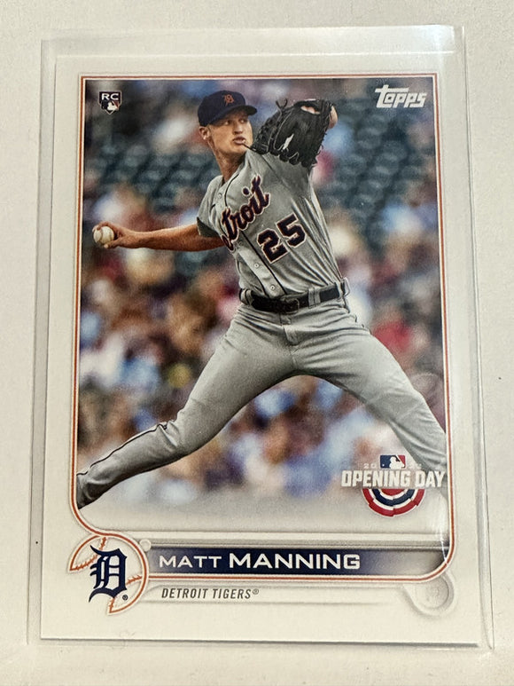 #102 Matt Manning Rookie Detroit Tigers 2022 Topps Opening Day Baseball Card