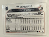 #102 Matt Manning Rookie Detroit Tigers 2022 Topps Opening Day Baseball Card