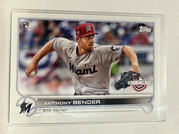 #105 Anthony Bender Rookie Miami Marlins 2022 Topps Opening Day Baseball Card