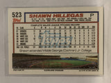 #523 Shawn Hillegas Cleveland Indians 1992 Topps Baseball Card