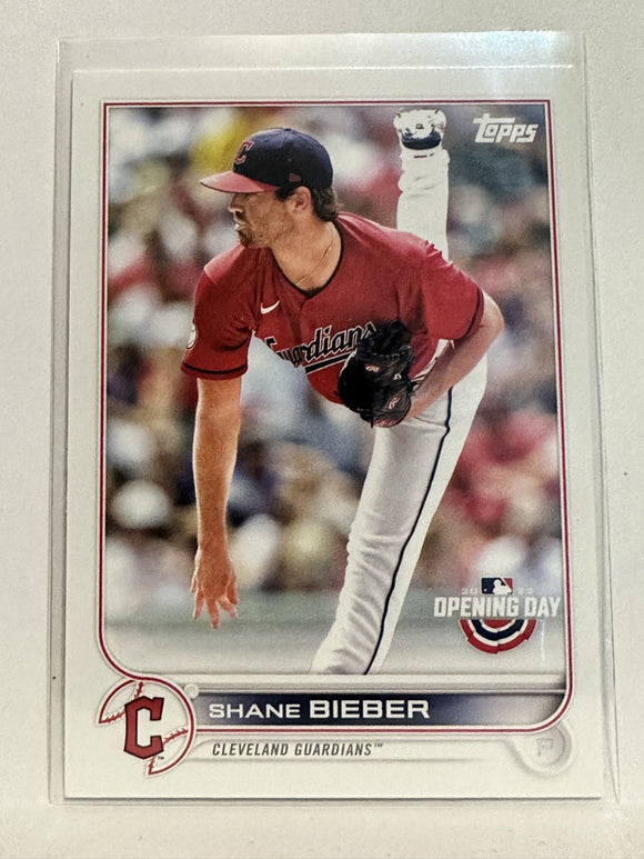 #164 Shane Bieber Cleveland Guardians 2022 Topps Opening Day Baseball Card