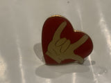 I Love You Hand Signal Heart Lapel Hat Pin CZ