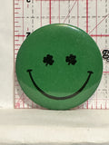 Green Smiling Face Shamrock Button Pinback