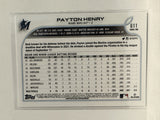 #611 Payton Henry Rookie Miami Marlins 2022 Topps Series Two Baseball Card
