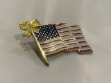 Yellow Ribbon USA American Flag Lapel Hat Pin BB