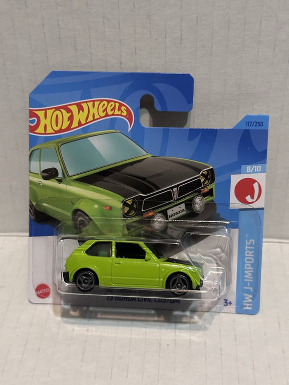 Green '73 Honda Civic Custom HW J-Imports 8/10 117/250 HKG40 2021 Hot Wheels Diecast Car