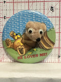 He Loves me Bear pulling flower pedals Button Pinback