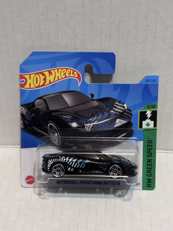 Black Automobili Pininfarina Battista HW Green Speed 5/10 108/250 HKH57 2021 Hot Wheels Diecast Car