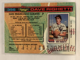 #356 Dave Righetti San Francisco Giants 1991 Topps Stadium Club Baseball Card