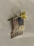 Yellow Ribbon USA American Flag Lapel Hat Pin BK