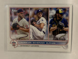 #127 Wheeler Scherzer Burnes Strikeout Leaders 2022 Topps Series 1 Baseball Card MLB
