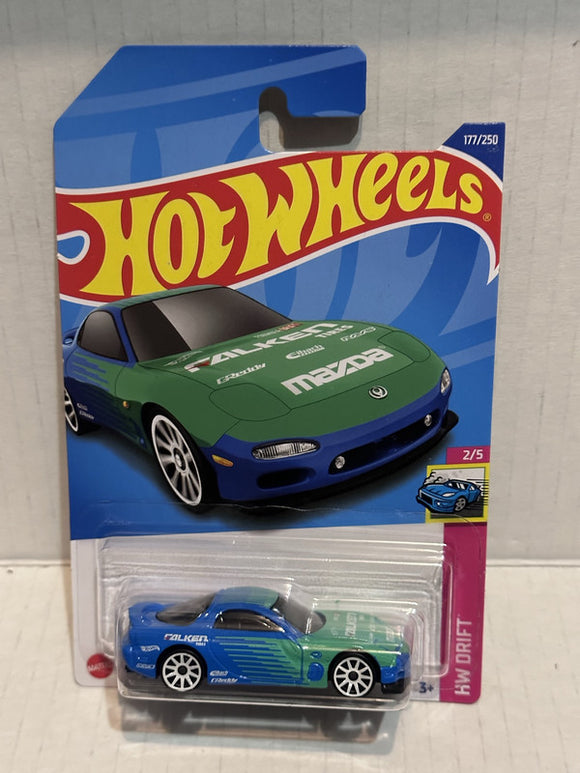 Blue Green '95 Mazda RX-7 HW Drift 2/5 177/250 HCV86 G1 2021 Hot Wheels Diecast Car