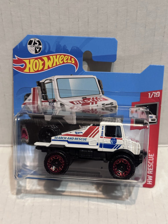 White Mercedes-Benz Unimog 1300 HW Rescue 1/10 Search and Resuce Hot Wheels Diecast Car