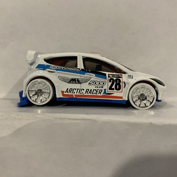 White Arctic Racer '12 Ford Fiesta ©2011 Hot Wheels Diecast Car DL