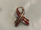 Red Jewelled Ribbon Lapel Hat Pin BM
