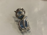 Blue Jewelled Cat Kitty Lapel Hat Pin BM