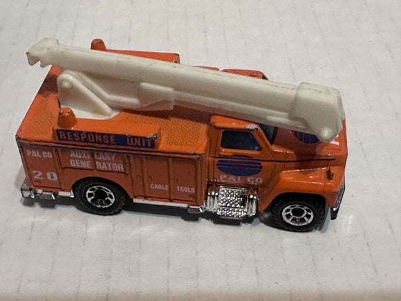 Orange Response Unit P&L Co Utility Truck 1/83 1989 Matchbox Diecast Car