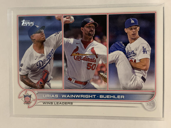 #105 Urias Wainwright Buchler Wins Leaders 2022 Topps Series 1 Baseball Card MLB