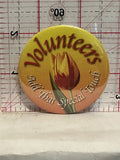 Volunteers add that Special Touch Tulip Flower Button Pinback