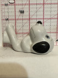 White Dog Black Ears Laying Down Figurine Ornament