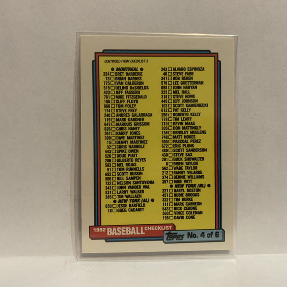 #527 Checklist  1992 Topps Baseball Card IQ