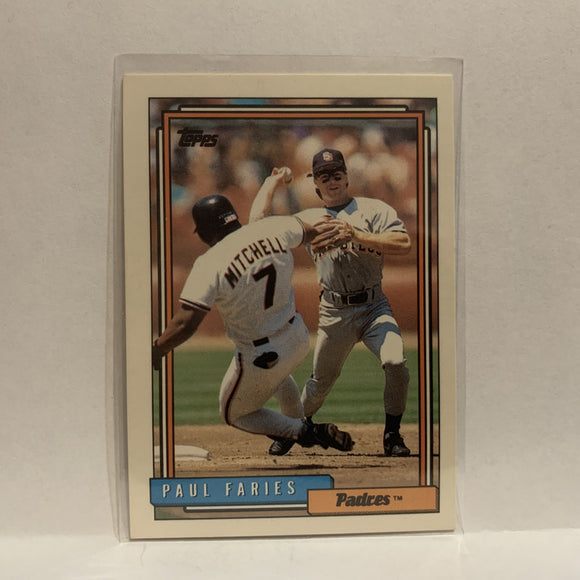 #162 Paul Faries San Diego Padres 1992 Topps Baseball Card IQ