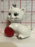 White Kitten Cat with Red Ball Figurine Ornament