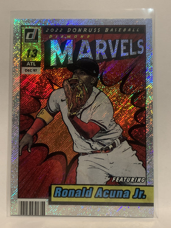 #M-4 Ronald Acuna Jr Marvels diamond Atlanta Braves 2022 Donruss Baseball Card MLB