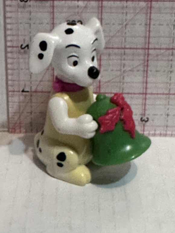 Puppy Sitting Holding a Green Christmas Bell 101 Dalmation Disney Mcdonalds Toy Character