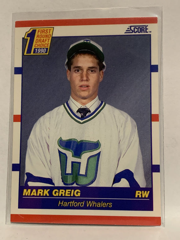 #431 Mark Grieg Rookie Hartford Whalers 1990-91 Score Hockey Card  NHL