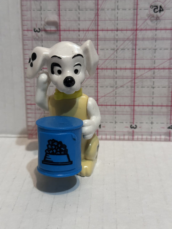 Puppy Holding a Blue Garbage Trash Can Bin 101 Dalmation Disney Mcdonalds Toy Character