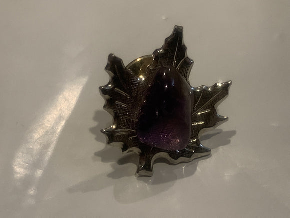 Purple Stone Gem Maple Leaf Lapel Hat Pin EF