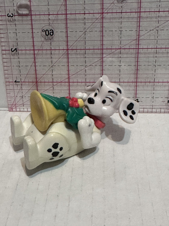 Puppy Playing with a Christmas Horn Trumpet 101 Dalmation Disney Mcdonalds Toy Character