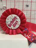 Birthday Girl Red Ribbon Button Pinback