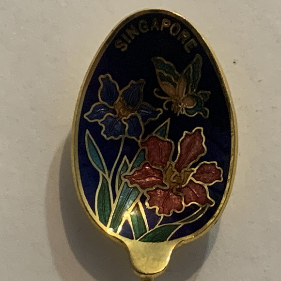 Singapore Orchid Flowers Painted Bowl Collectable Souvenir Spoon AB