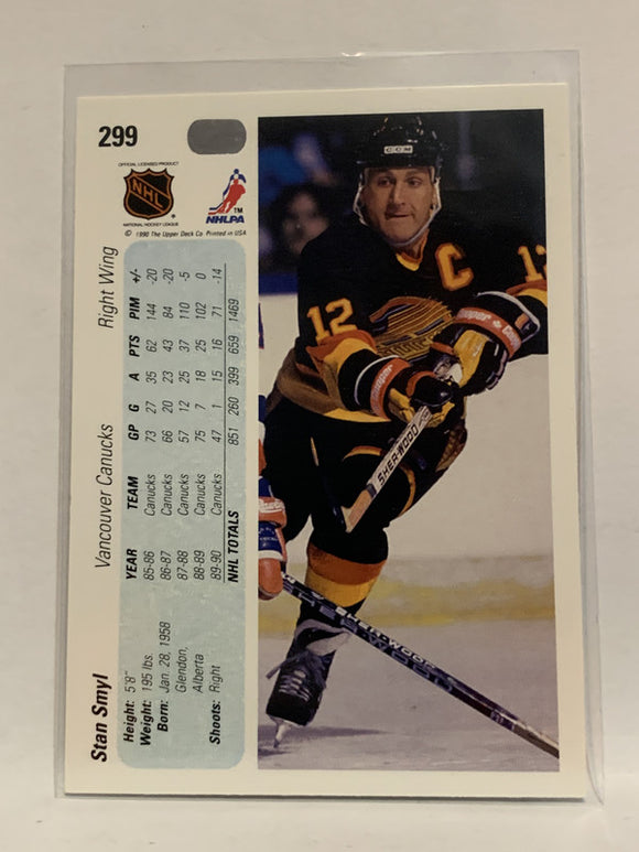 #299 Stan Smyl Vancouver Canucks 1990-91 Upper Deck Hockey Card  NHL