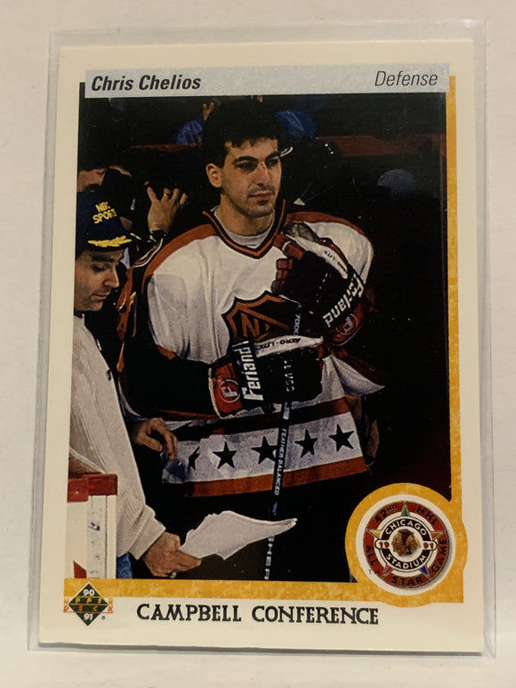 #491 Chris Chelios Chicago Blackhawks 1990-91 Upper Deck Hockey Card  NHL