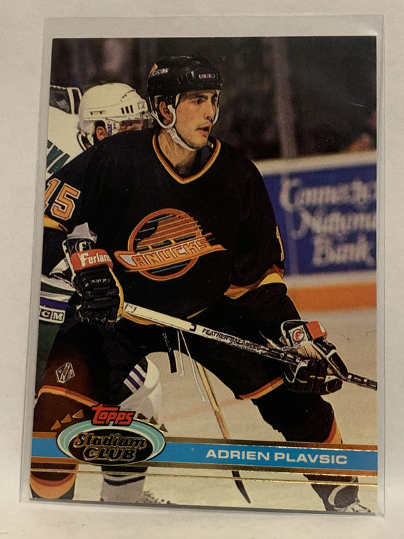 #196 Adrien Plavsic Rookie Vancouver Canucks 1991-92 Topps Stadium Club Hockey Card  NHL