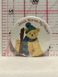Jesus Warms My Heart Teddy Bear Button Pinback