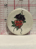 Black Rose Heart Barb Wire Button Pinback