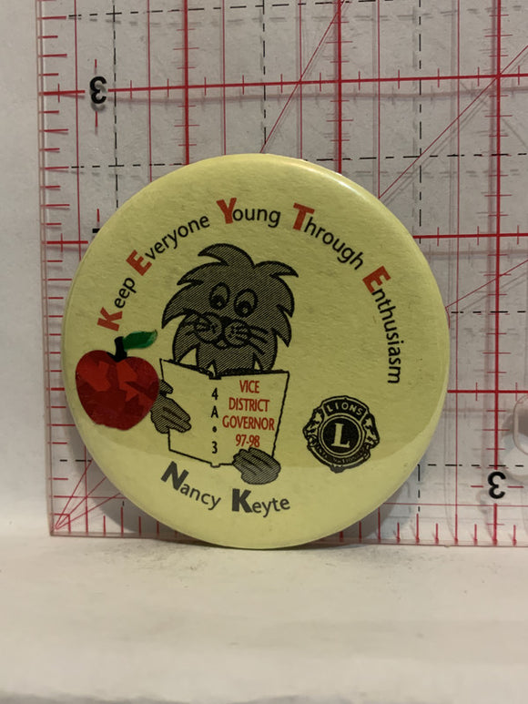 Lions Vice District Governor 97-98 Nancy Keyte Button Pinback