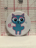 Blue Kitty Cat Button Pinback