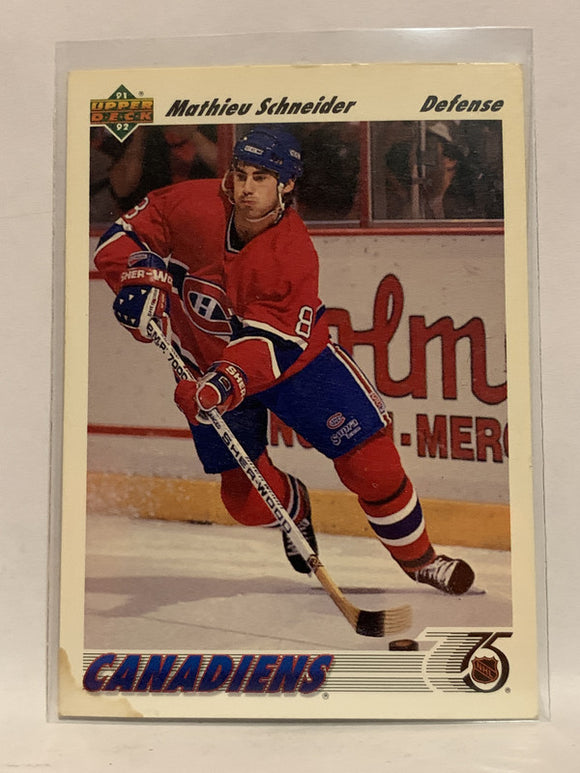 #328 Mathieu Schneider Montreal Canadiens 1991-92 Upper Deck Hockey Card NHL
