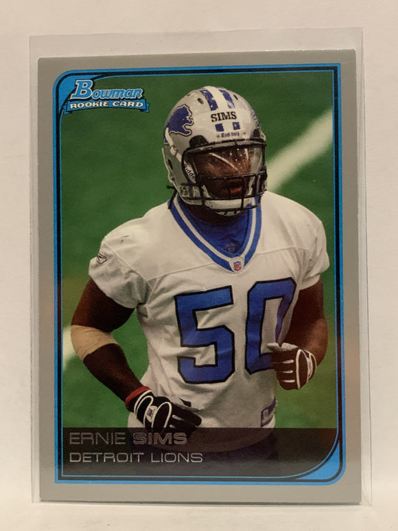 #186 Ernie Sims Rookie Detroit Lions 2006 Bowman Football Card NFL